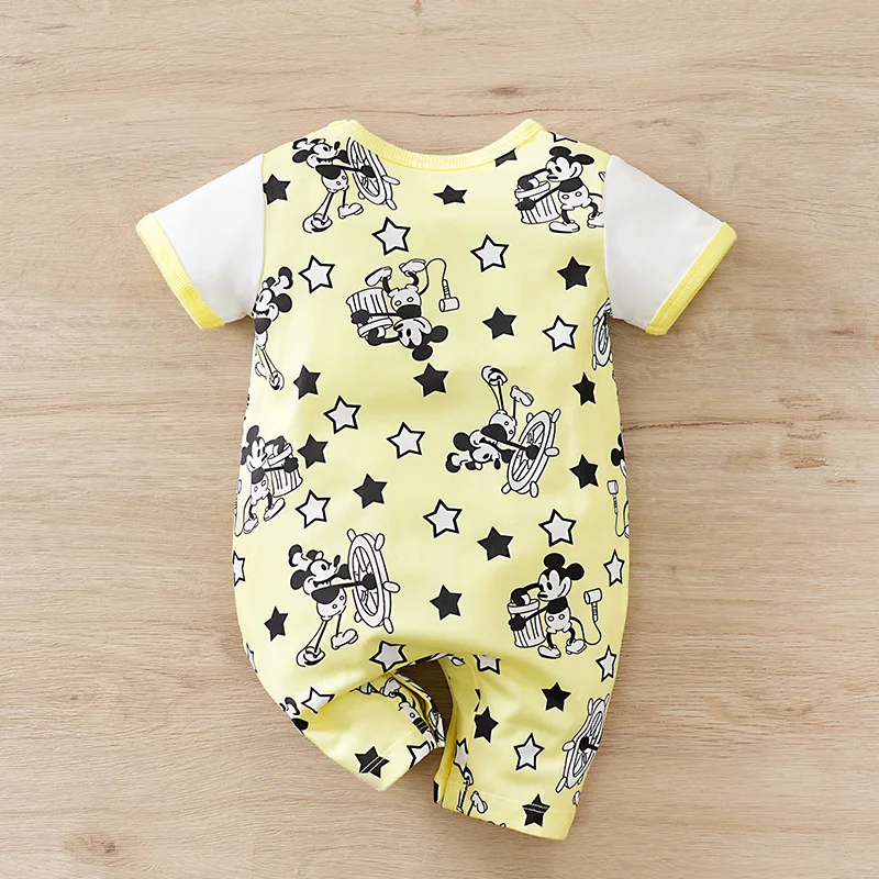 Summer 0-18Months Boys and Girls Baby Short-Sleeve Romper  Fake Suspenders & Layered Look with Mickey Mouse Print baby clothes