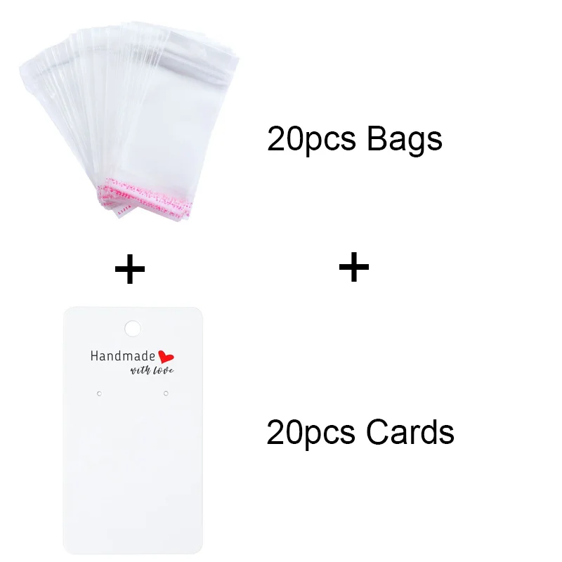 20sets Paper Earrings Display Organizers With Self Adhesive Bags Necklace Holder Cards Earrings Cardboard Diy Jewelry Packaging
