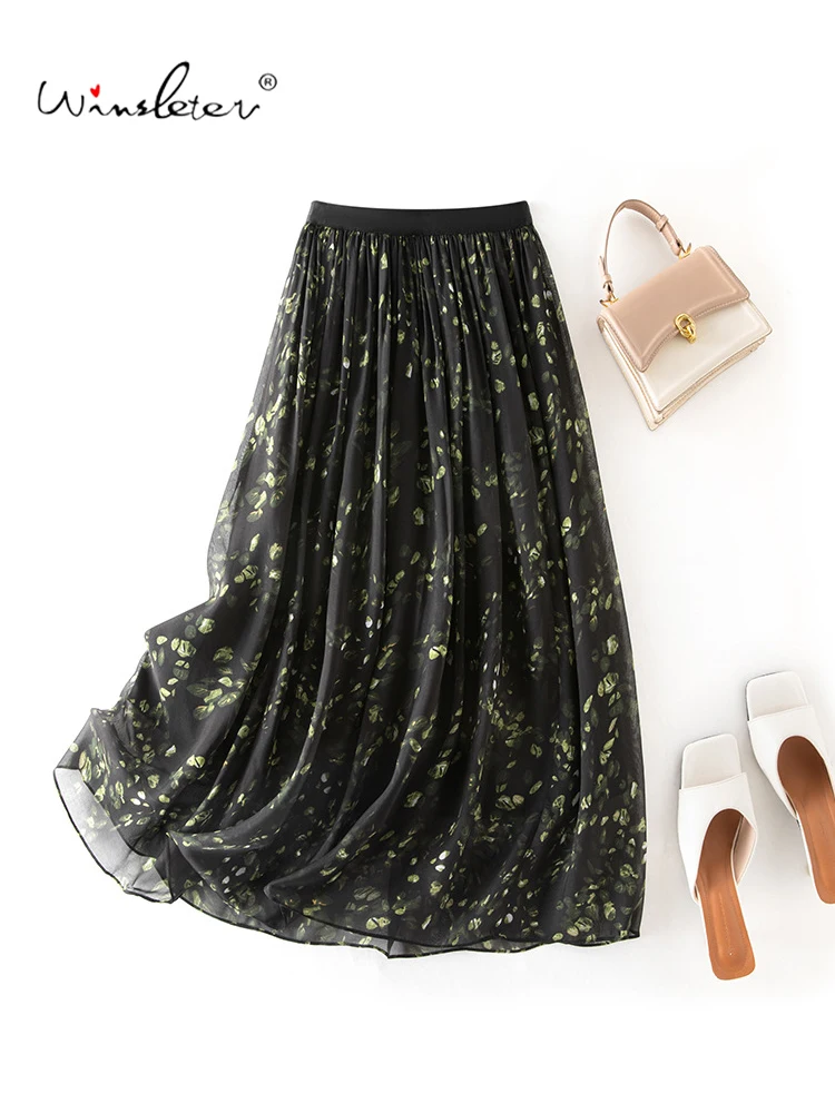 

Winsleter-100%Silk Elegant Skirts, Elastic Waist Printed, Women Fashion Beach Vacation A-line Skirt, 2026 Summer New B65311CC