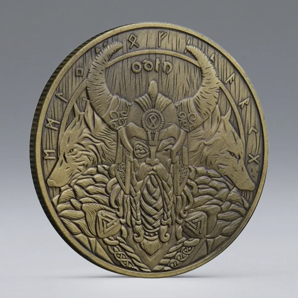 Viking Symbol Copper Plated Souvenir Coin Norwegian Odin Collectible Coin Home Decoration