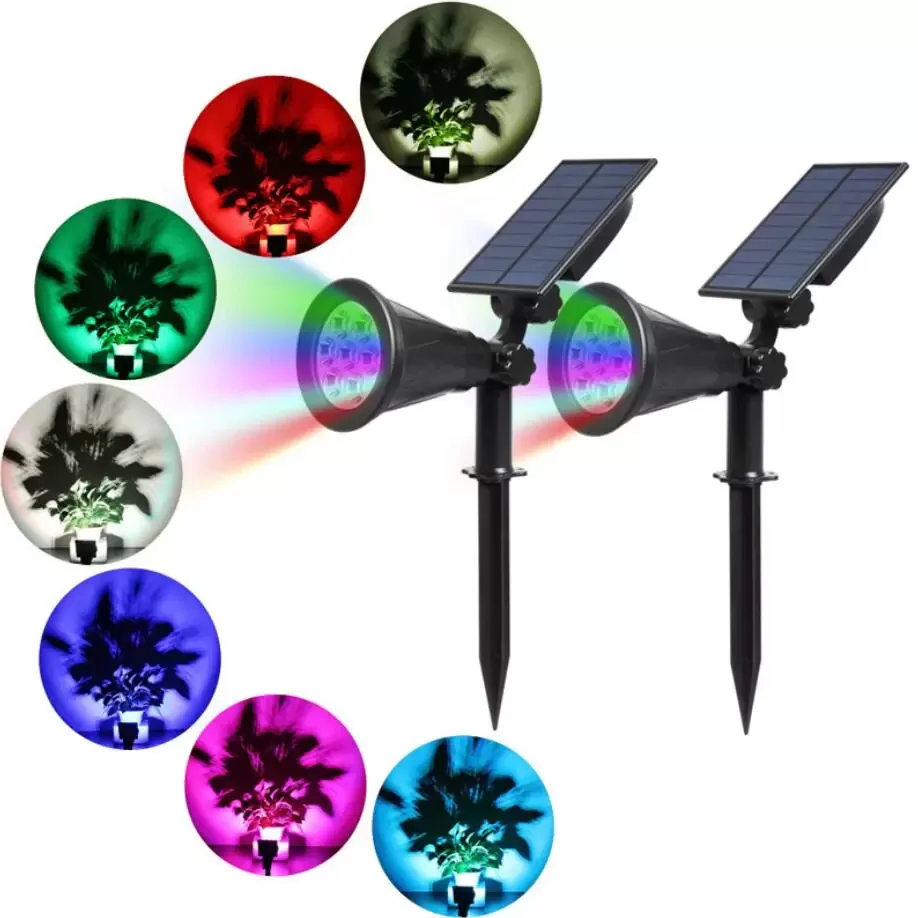 Solar Light Outdoors Spotlight Lawn Flood Light 7 LED Adjustable 7 Color Waterproof Wall Lamp Solar Lights For Garden Decoration