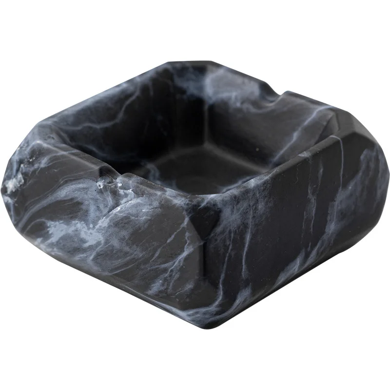 European-style Marble Texture Ashtray Creative Ceramic Ashtray Anti-flying Ash Office Living Room Modern Desktop Decoration