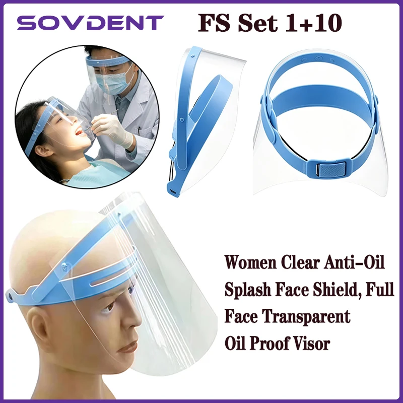 Dental Protective Face Dental Face Shield with 10pcs Detachable Face Shield Anti-Fog Dustproof Replacement Covers Dentist Tool