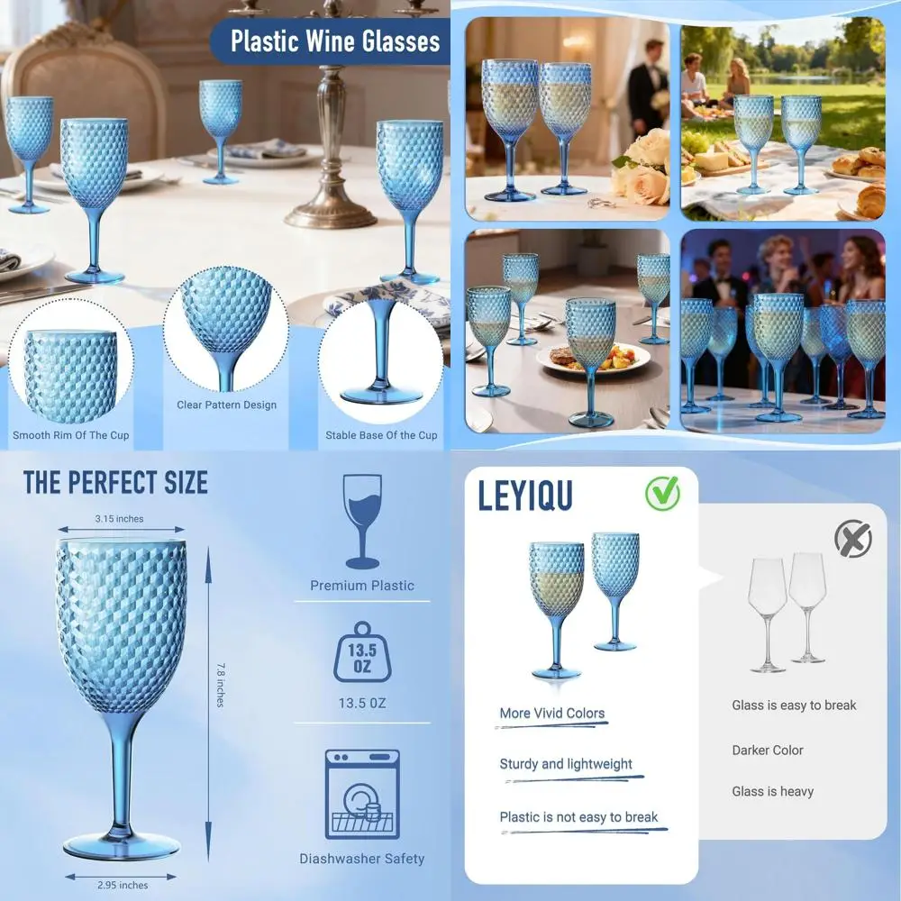 

Набор из 24 прочных синих пластиковых бокалов для вина, акриловые фужеры 13 унций для праздничных мероприятий и вечеринок