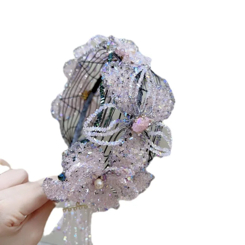 Fascia per capelli alta couture floreale monet iris rosa monoposto montagna