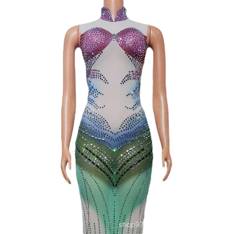 Autumn Lotus Leaf Green Contrasting Color Temperament Fishtail Skirt Universe Chooses Beautiful Clothes Music Festival Singer