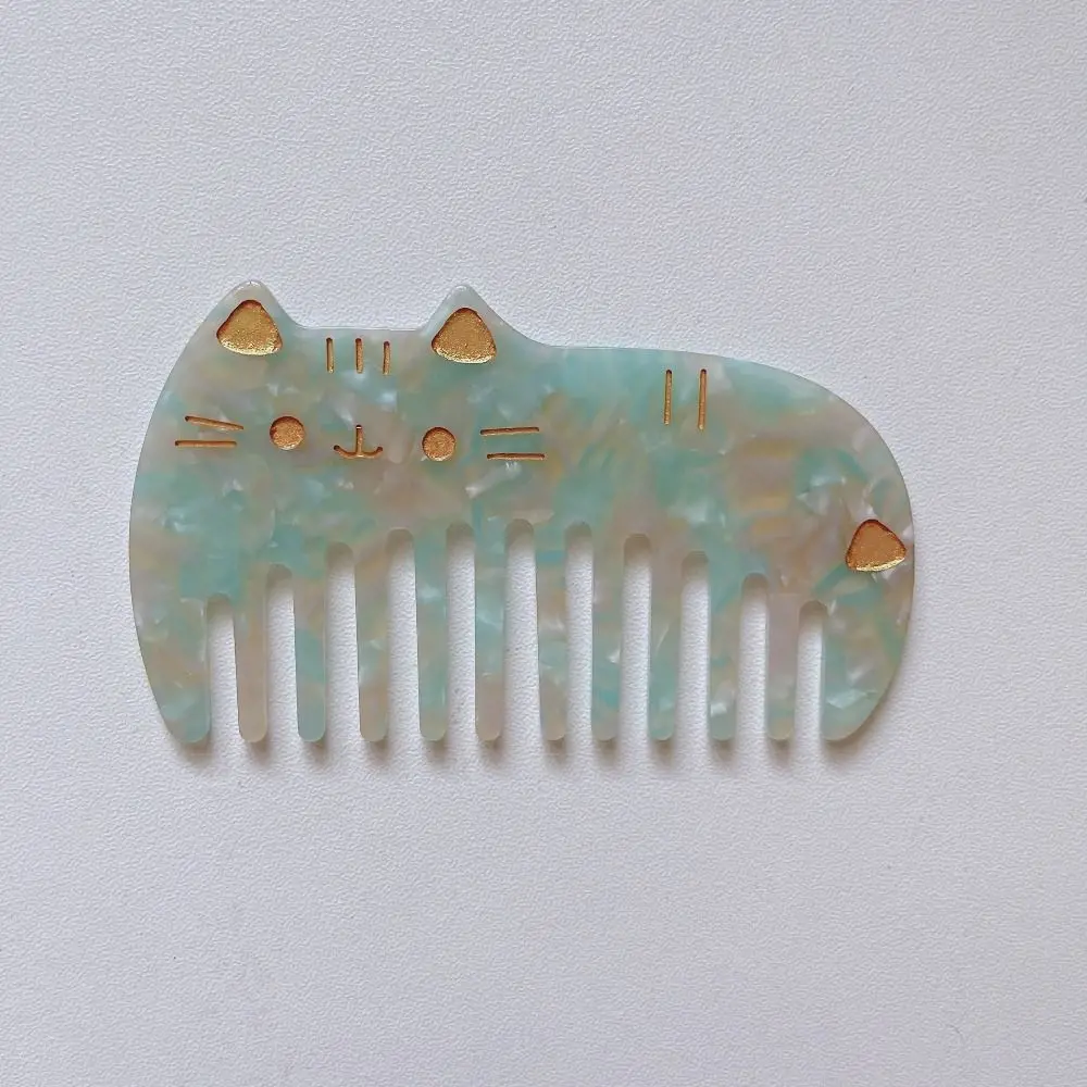 Portable Acetate Cat Hair Combs para mulheres, dentes largos, pente de cabeleireiro, colorido, anti estático, lavagem, bonito