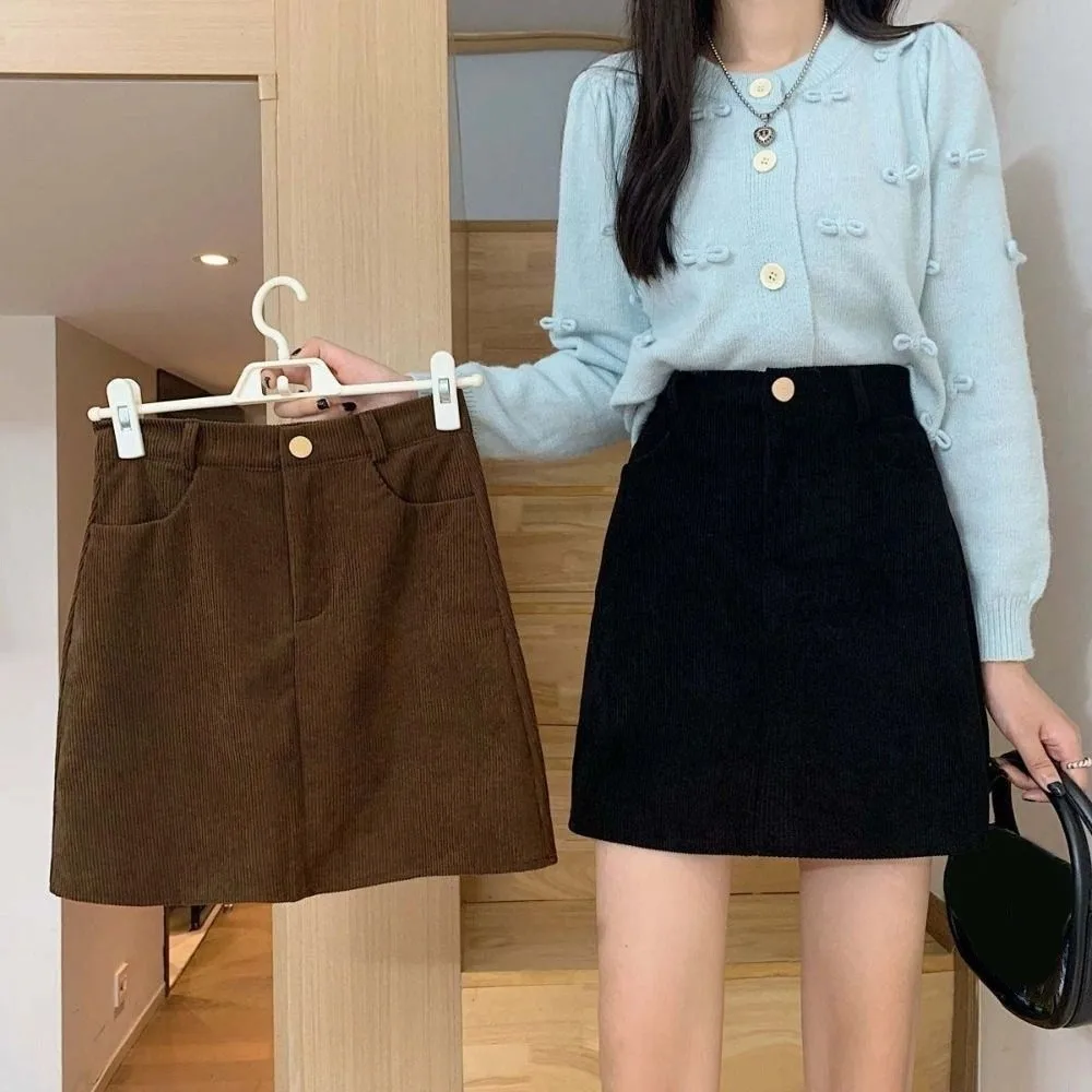 

Leisure High Waist Women Corduroy Skirt Velvet Spicy Girl Style A-line Short Skirt Large Size Autumn Winter Slim Fit Skirt Party