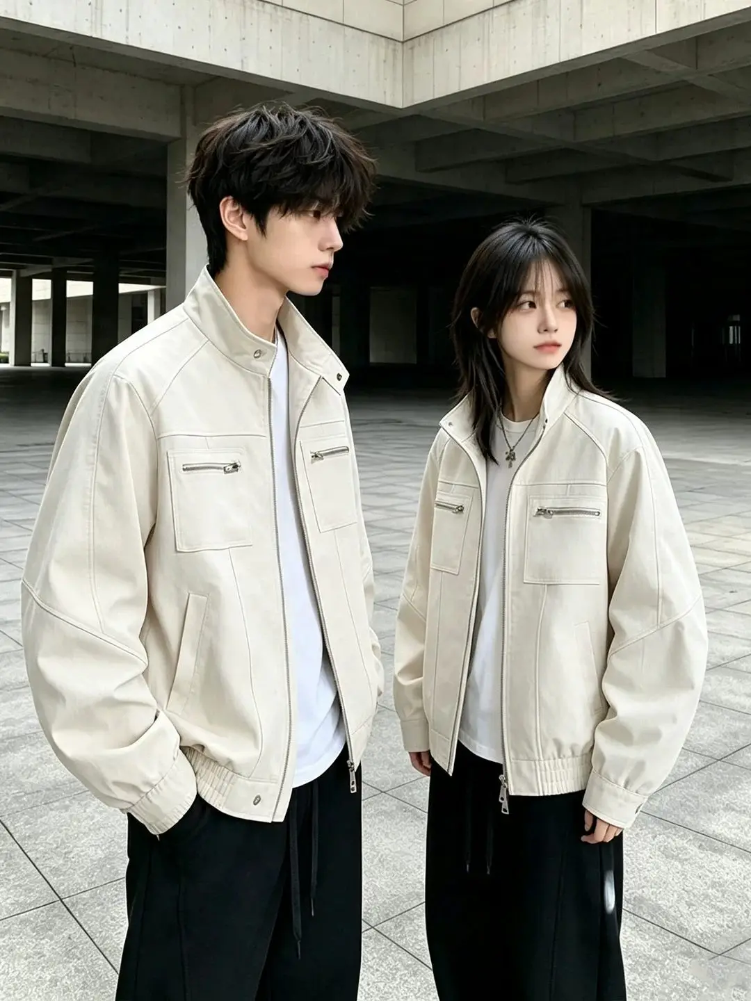 Khaki Washed Canvas Stand Collar Short Baseball Jacket Men's Autumn American Harlington Workwear Jacket Casual Loose Fit