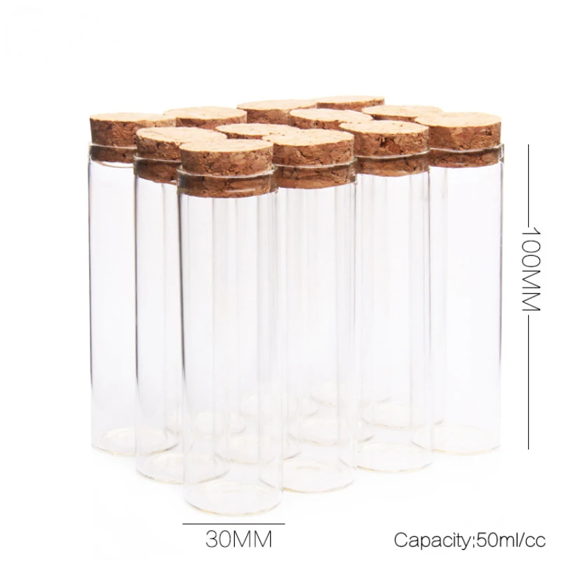 5 pieces of 50ml 30 * 100mm test tube glass bottles with cork caps, glass vessels, art and craft spice jars