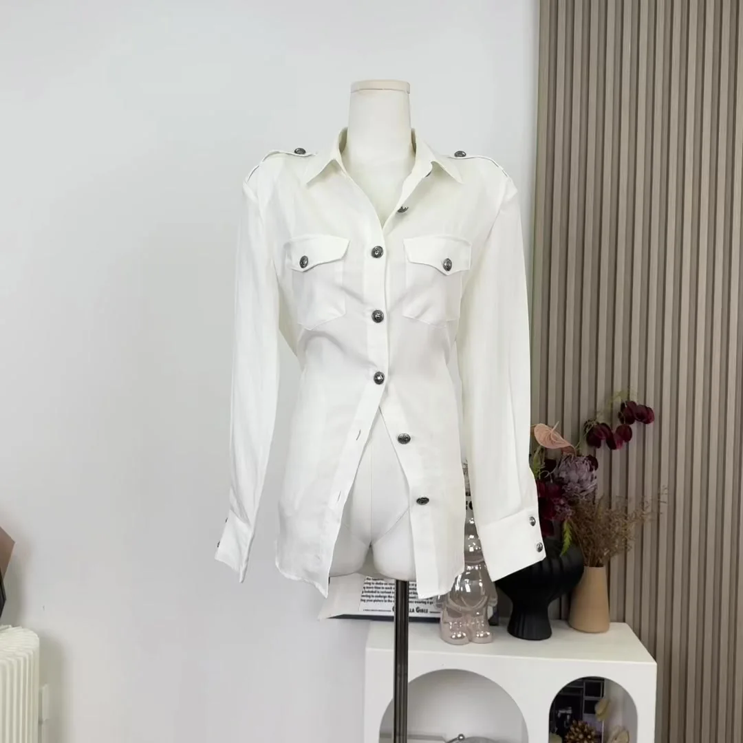 

Autumn Winter White Long Sleeve Shirt Old Money Blouse Harajuku 2000s Aesthetic Korean Tunic Tops Vintage Solid Color Design