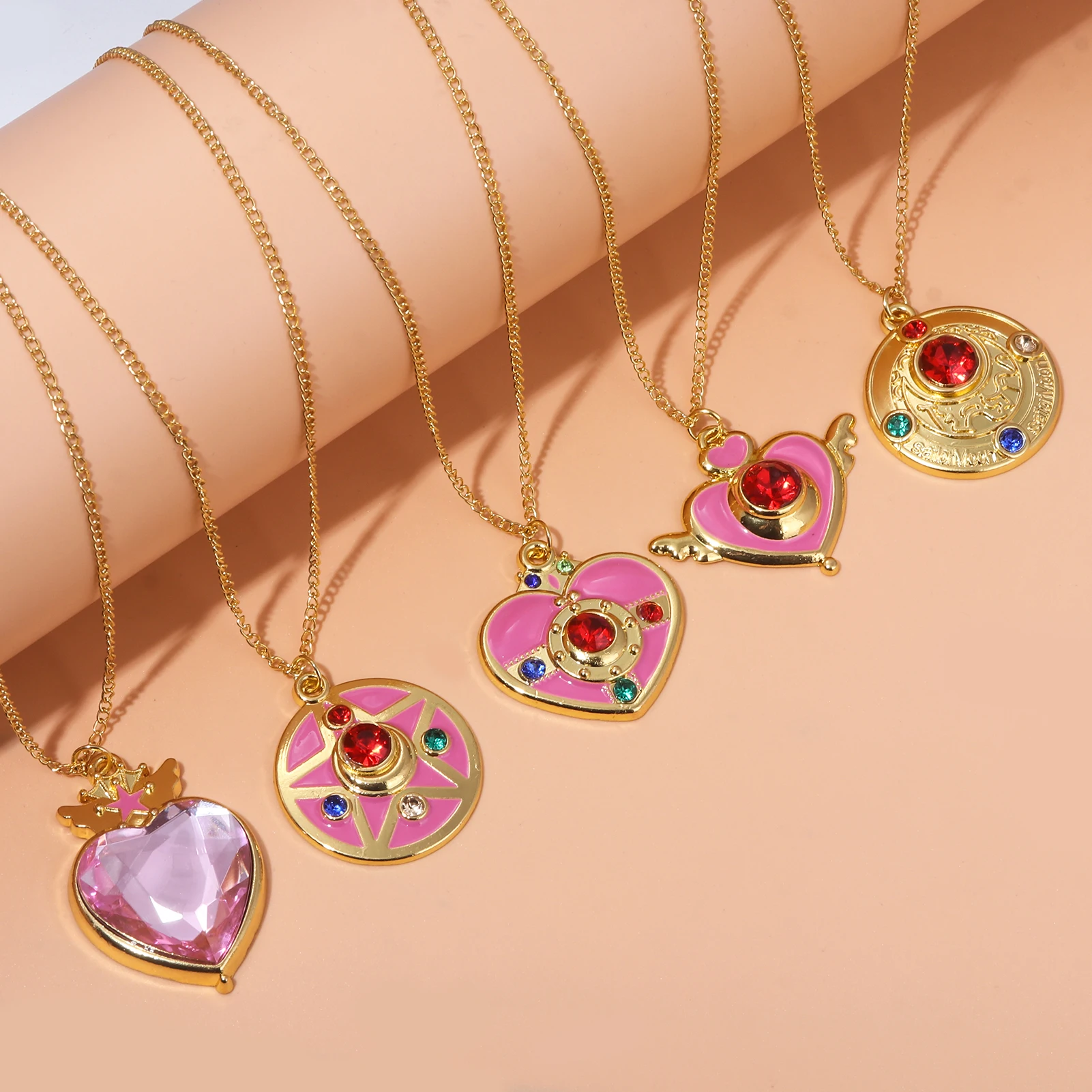 Anime Cute Pink Girl Necklace Tsukino Usagi Magical Transformation MOON Girl Keychian Cosplay Props Gift Men Women Bag Jewelry