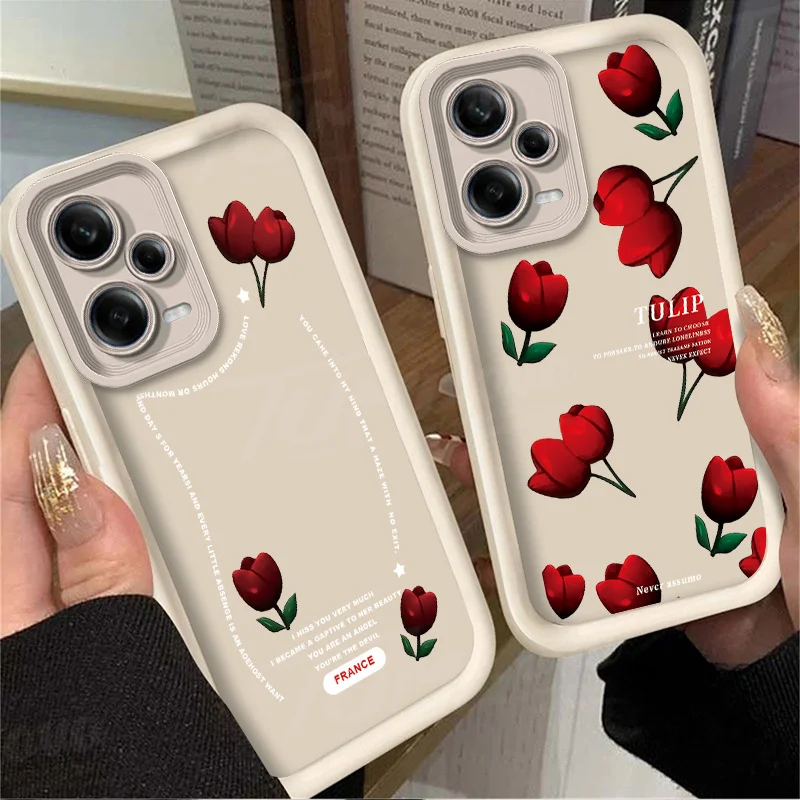 Beautiful Red Tulip Flower Silicone Case for Xiaomi Redmi Note 13 12 11 Pro Plus 12S 11S 10S 10 9 9S 8 12C 13C Shockproof Cover