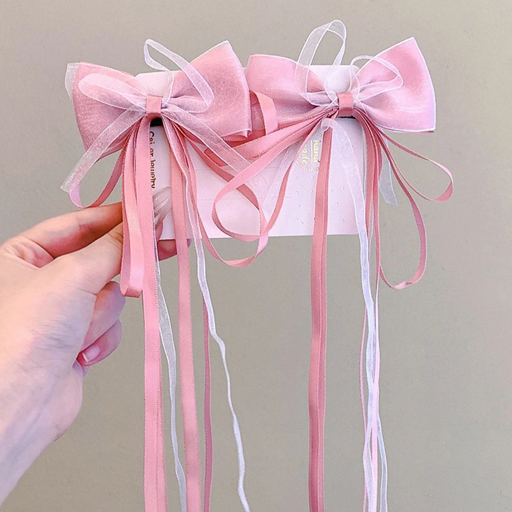 2Pcs Girls Tassel Hair Clip Set Ribbon Bow Kids Hair Accessories  Antique Hanfu Headwear Chinese Style Bangs Clip