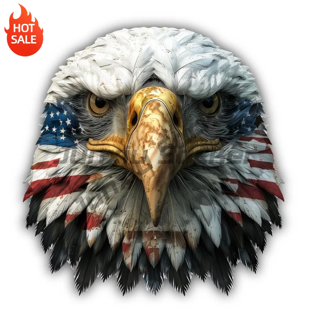 American Flag Bald Eagle Realistic Vinyl Sticker For Laptop And Car Window Shape Cut National Flag Decoration Decal