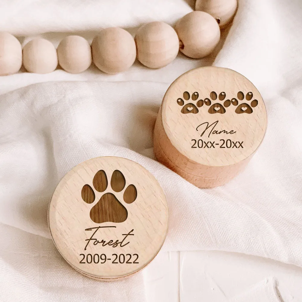 Paw Printing Pet Memorial Box Custom Name Personalized Wooden Cat Dog Tooth Hair Storage Boxes Pet Supplies Commemorative Gifts