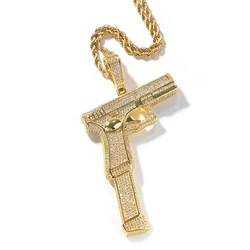 Hip Hop 5A+ CZ Stone Paved Bling Iced Out Big Gun Pendants Necklace for Men Rapper Jewelry Gold Silver Color