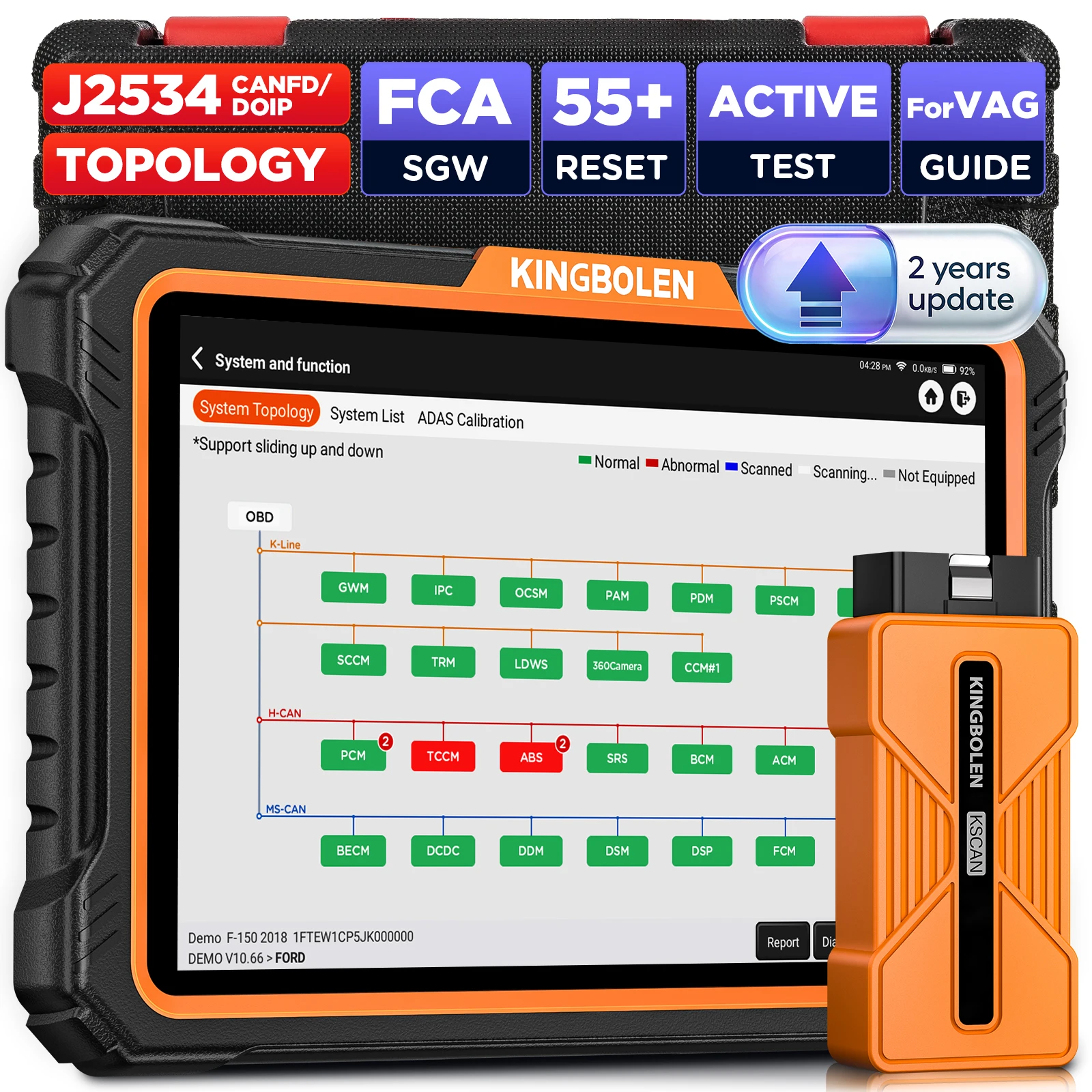 KINGBOLEN K10 Ultra 10” Strumenti diagnostici per auto per tutti i sistemi, funzione di programmazione J2534 + 41+ servizi + codifica ECU online + controllo bidirezionale + mappa topologica + funzione