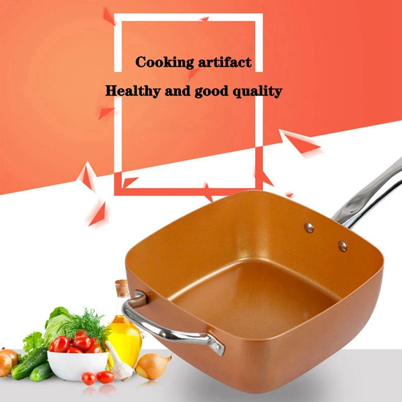 9PCS Frying Pan Four-Piece Set Square Pan Frying Pan Copper Color Non-Stick Pan Durable