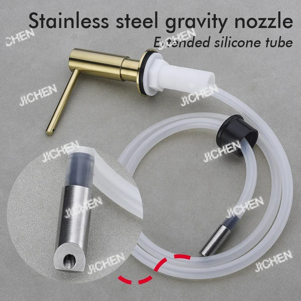 

CSJC Kitchen Sink Soap Dispenser Extension Tube Kit Stainless Steel Press Head Soap Liquid Deck Mounted Rubber Hose Connect Bot