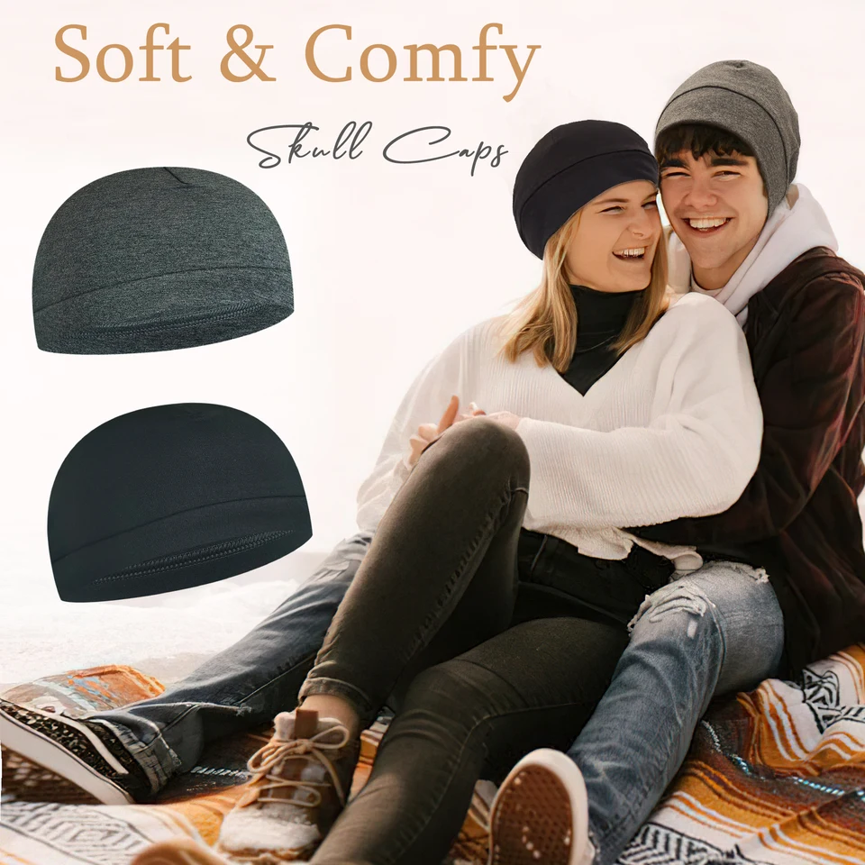 3-Pack Unisex Skull Caps: Cotton or 75% Nylon/25% Spandex Beanies | Sweat-Wicking Lightweight for Running, Cycling, Sleep | Mult, image 4