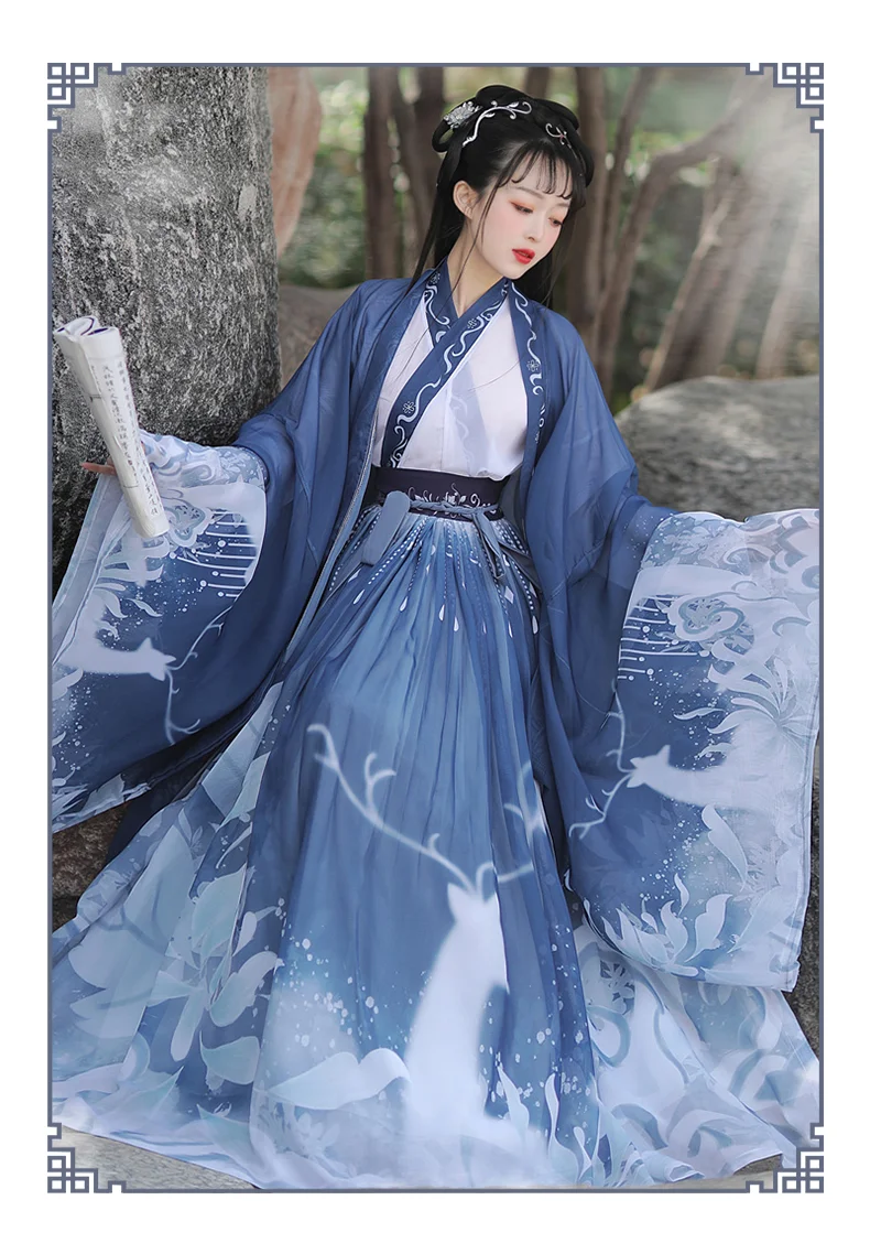 Vestido de dança tradicional chinesa hanfu para mulheres, fantasia feminina de cosplay, hanfu, azul vermelho, 3 peças por conjunto