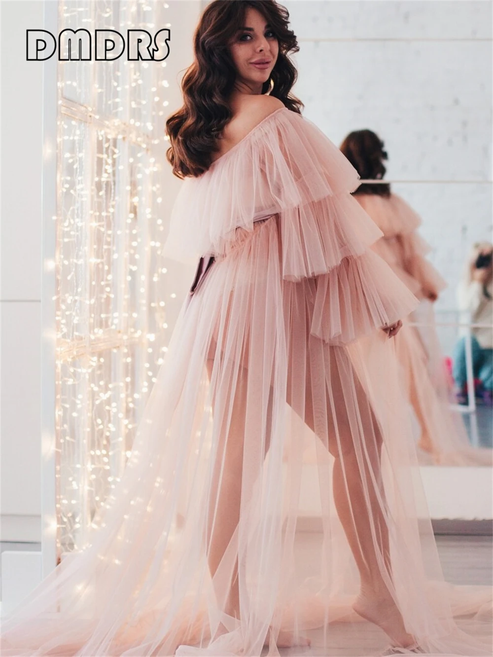 

Baby Pink Maternity Bridal Robe Formal Gown Tulle Tiered Prom Dress For Photo Shot Blush Party Gown Custom Made Colors