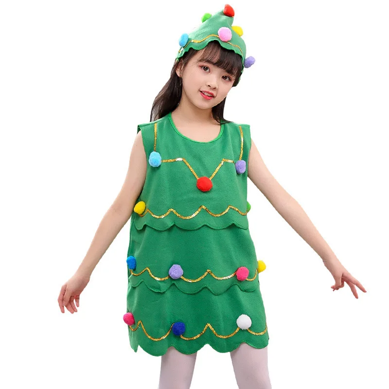 Santa Claus Costumes Kids Christmas Cosplay Party Clothing with Hat Cloak Skirt Santa Claus Stage Show Costumes Boys and Girls