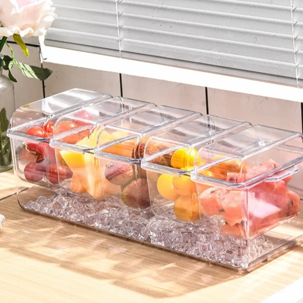 New Transparent Fresh Iced Box Plastics Detachable Refrigerator Storage Box 4/5 Grids Double Layered Ice Fruit Tray Work