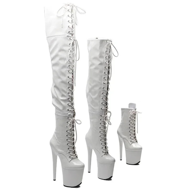 Leecabe 20CM/8Inch Patent Upper Zipper split boots Women New Design Three ways wear boots Extreme High Heel Detachable boots