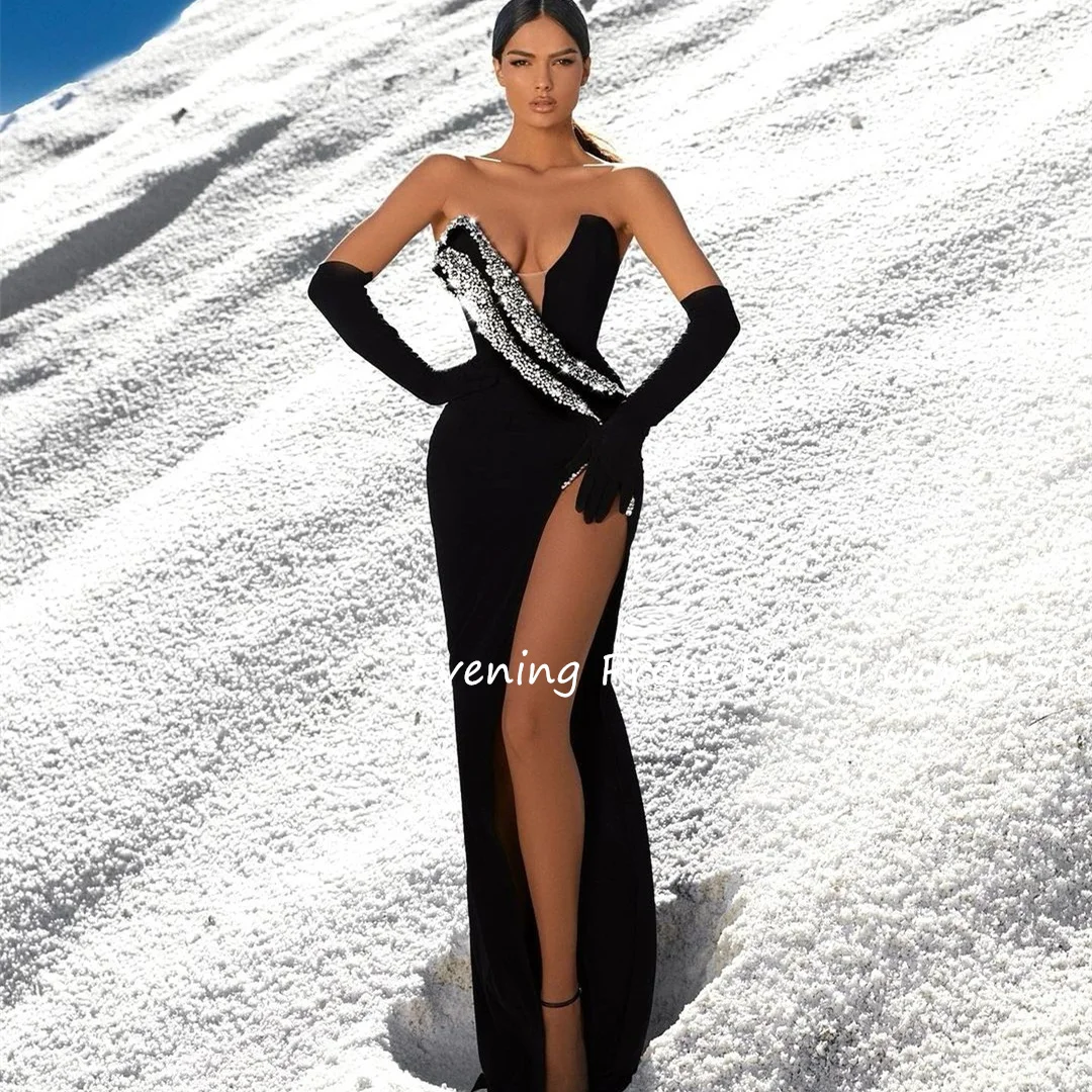 Vestidos de noche con abertura alta para mujer, vestido negro de sirena para eventos especiales, vestidos de fiesta elegantes para mujer, vestidos de fiesta de graduación