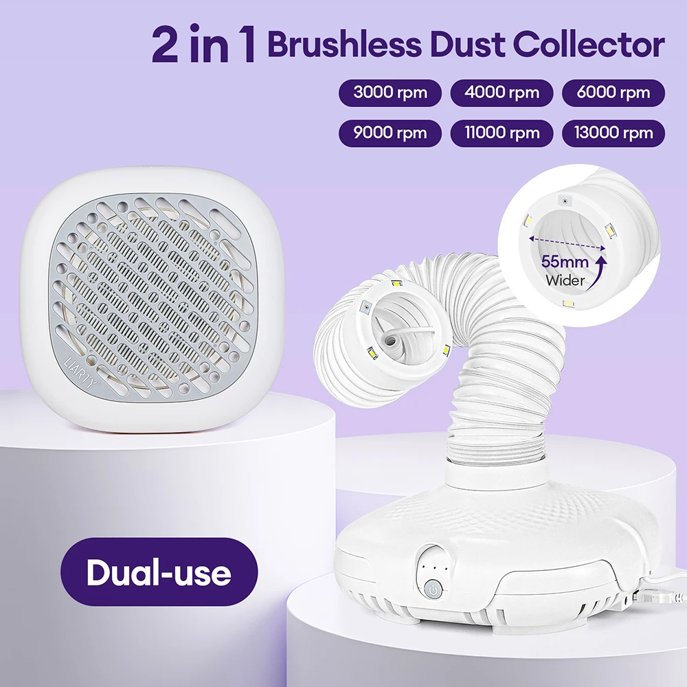130W Super Suction Brushless Nail Dust Extractor Powerful Nail Dust Collector Nail Art Manicure Fan Vacuum Cleaner With 2 Filter