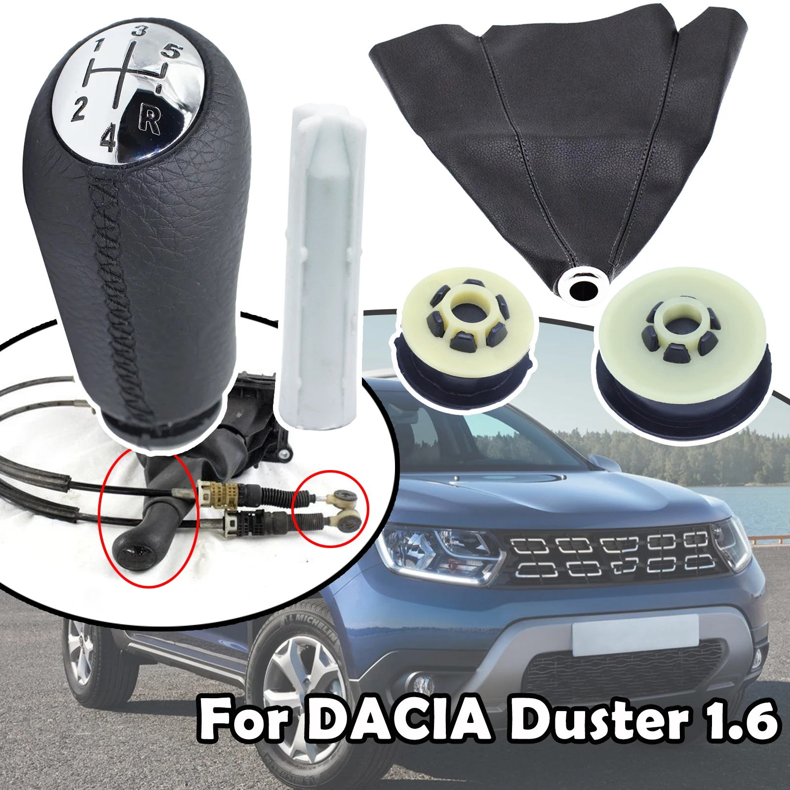 Gear Lever Shifter Trim Leather Knob Cover Gaiter Boot For DACIA Duster 1.6 MT 5Speed + R Gearstick Pen Handle Replacement Parts