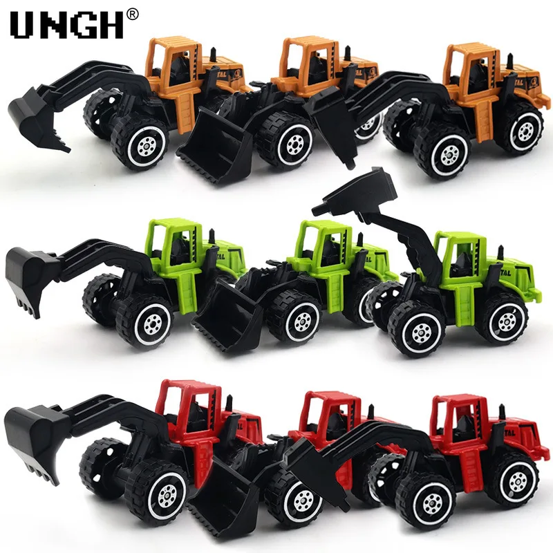 UNGH 3pcs/set Mini Inertial Pull Back Engneering Car Metal Vehicle Truck Model Educational Toy for Children Boy Birthday Gift