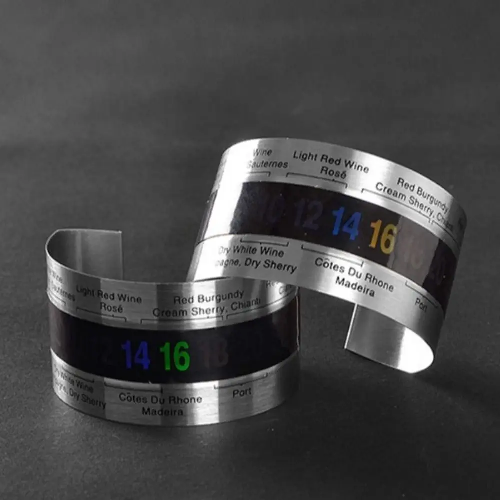 4 Pcs Stainless Steel Wine Thermometer LCD Display Clip LCD Temperature-changing Bottle Snap Thermometer Bracelet Beverage Tool