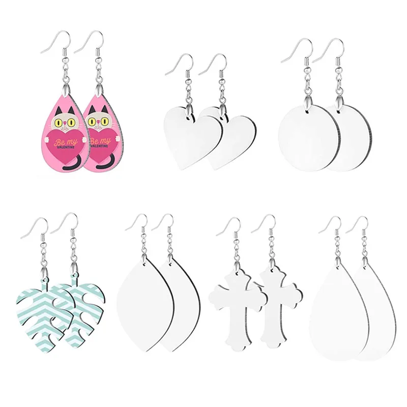 20pairs/lot Sublimation MDF Round Heart shape Earrings Blanks with Earring Hooks For Double sides printing