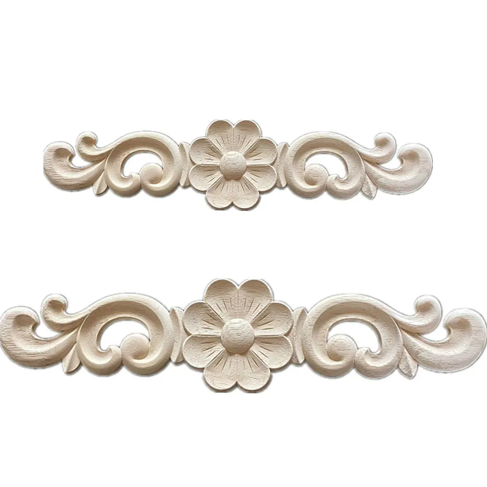 2PCS Woodcarving Decal Pretty Patterns Wood Appliques Carved Miniatures Wooden Figurine Crafts Furniture Window Home Decor