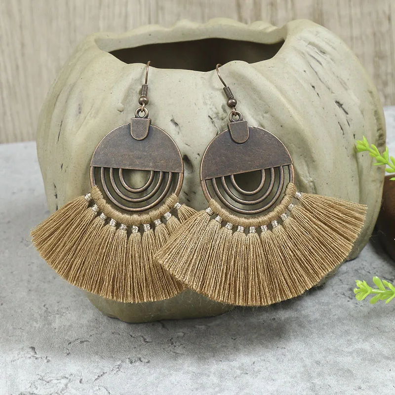 Pendientes largos con flecos y borlas para mujer, aretes largos con cuentas geométricas de madera, joyería hecha a mano