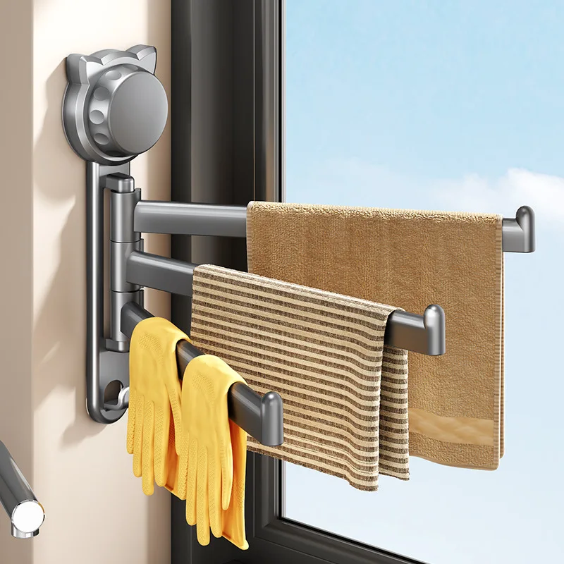 

No drilling suction cup 180° wall hanging rack strong adhesive foldable storage rack save space in kitchen bathroom balcony