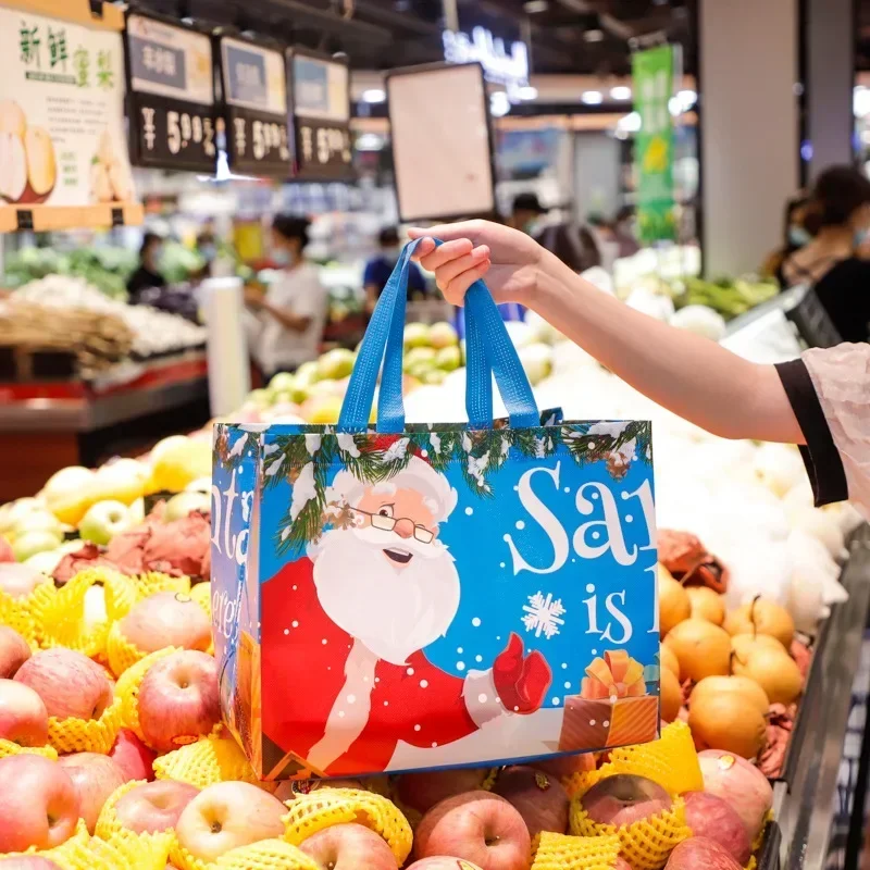 6/1PCS Large Grocery Shopping Handbag Christmas Tote Bags Santa Claus Xmas Tree Snowman Non-Woven Navidad Party Decorations - Image 5