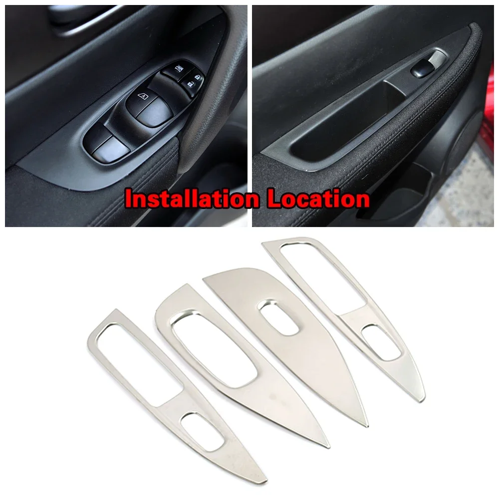 For Nissan Qashqai J11 2014 2020 Inner Door Armrest Window Lift Switch Button Panel Cover Trim Stainless Steel Decorate Sticker