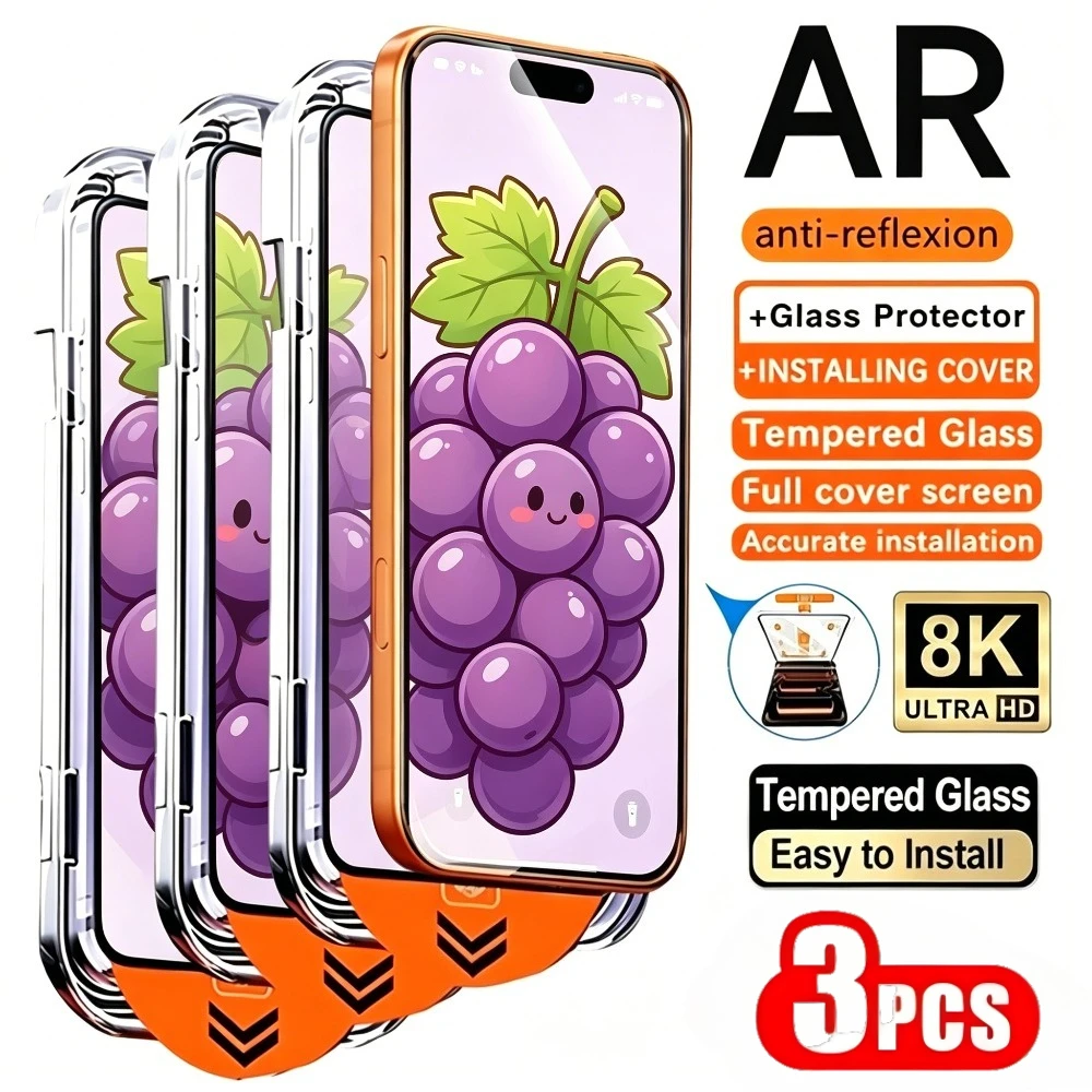 

Комплект из 3 ультрапрочных защитных стекол Ultra HD для iPhone 17, 16, 15 Pro Max, Air 17e, 16e, 15, 14 Plus, 14, 13, 12 Pro с установкой в один клик