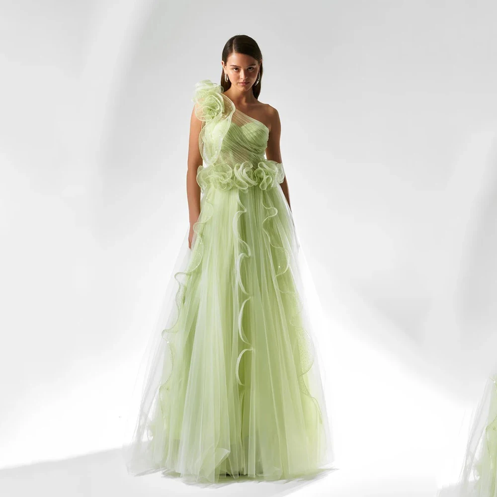 

Arya Elegant Evening Dress Tulle for Floor-Length One-Shoulder Sweetheart Prom Dress Flower Vestidos De Fiesta Customized