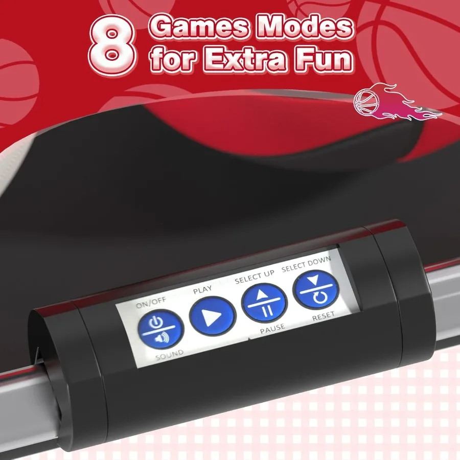 Permainan Arcade Bola Basket Dalam Ruangan dengan Mekanisme Tembakan Ganda 8 Mode Permainan Interaktif Layar Skor LCD 4 Bola Karet Tahan Lama Ideal