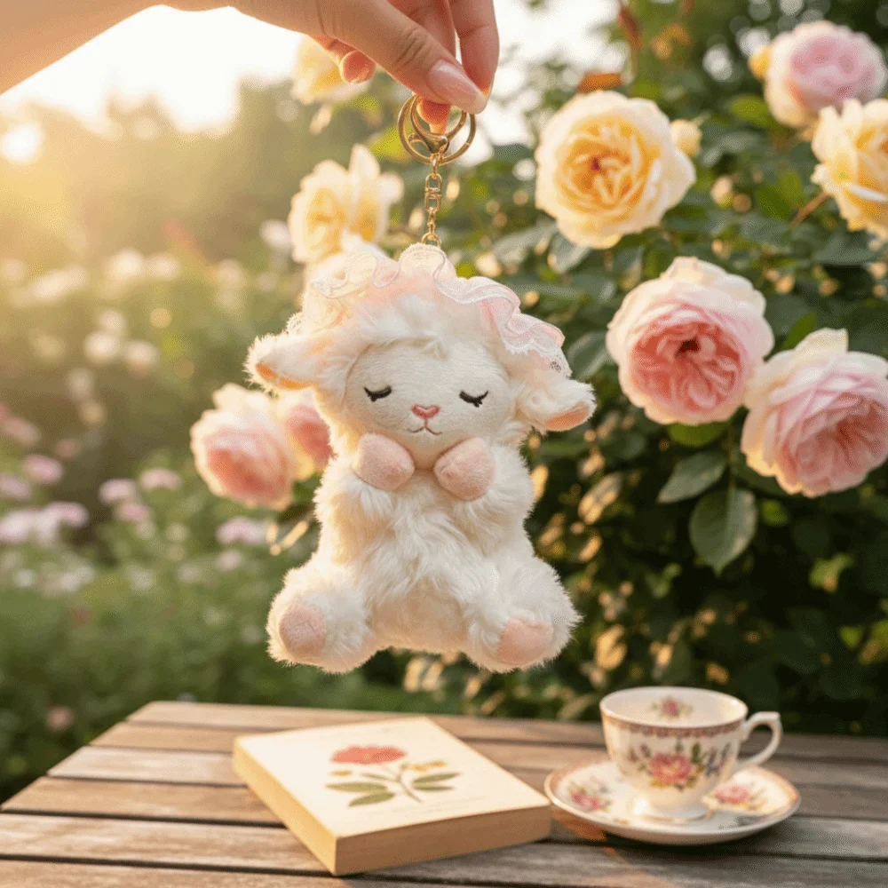 Soft Lamb Keychain Curly Fur Sleeping Expression Sheep Doll Lobster Clasp Polyester Filling Sheep Bag Charm