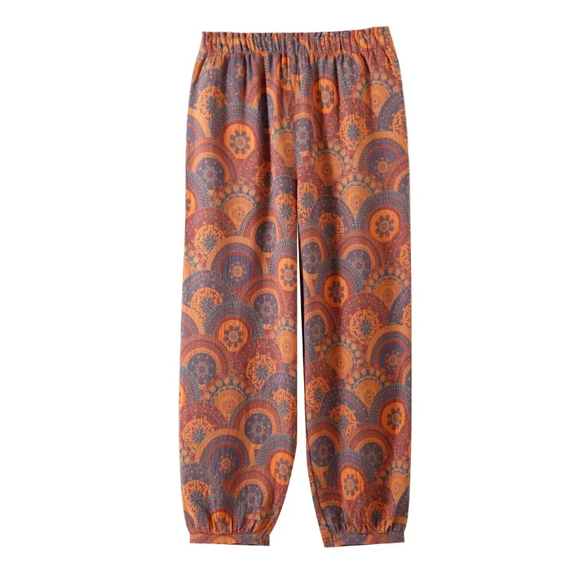 Color-woven Jacquard Cotton Gauze Pajama Pants Women\'s Autumn Thin Closed Loose Home Trousers Elastic Waist Sleep Bottoms