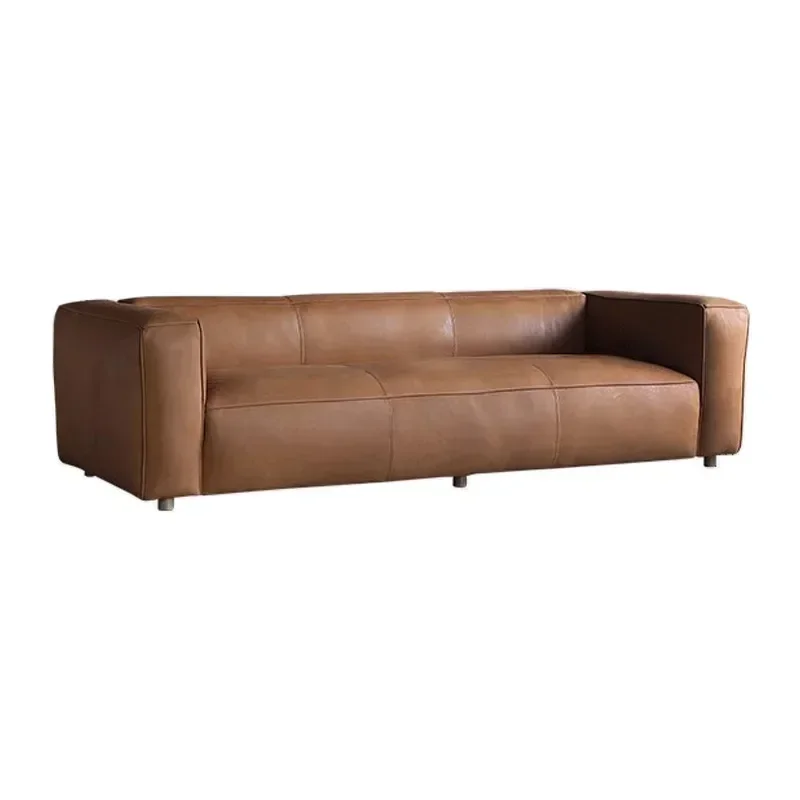 Retro leather sofa living room small apartment simple