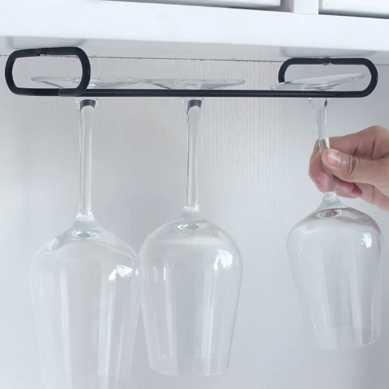 Stainless Steel Hanging Wine Glass Rack, No Drill Under Cabinet Stemware Organizer in Black/White/Chrome