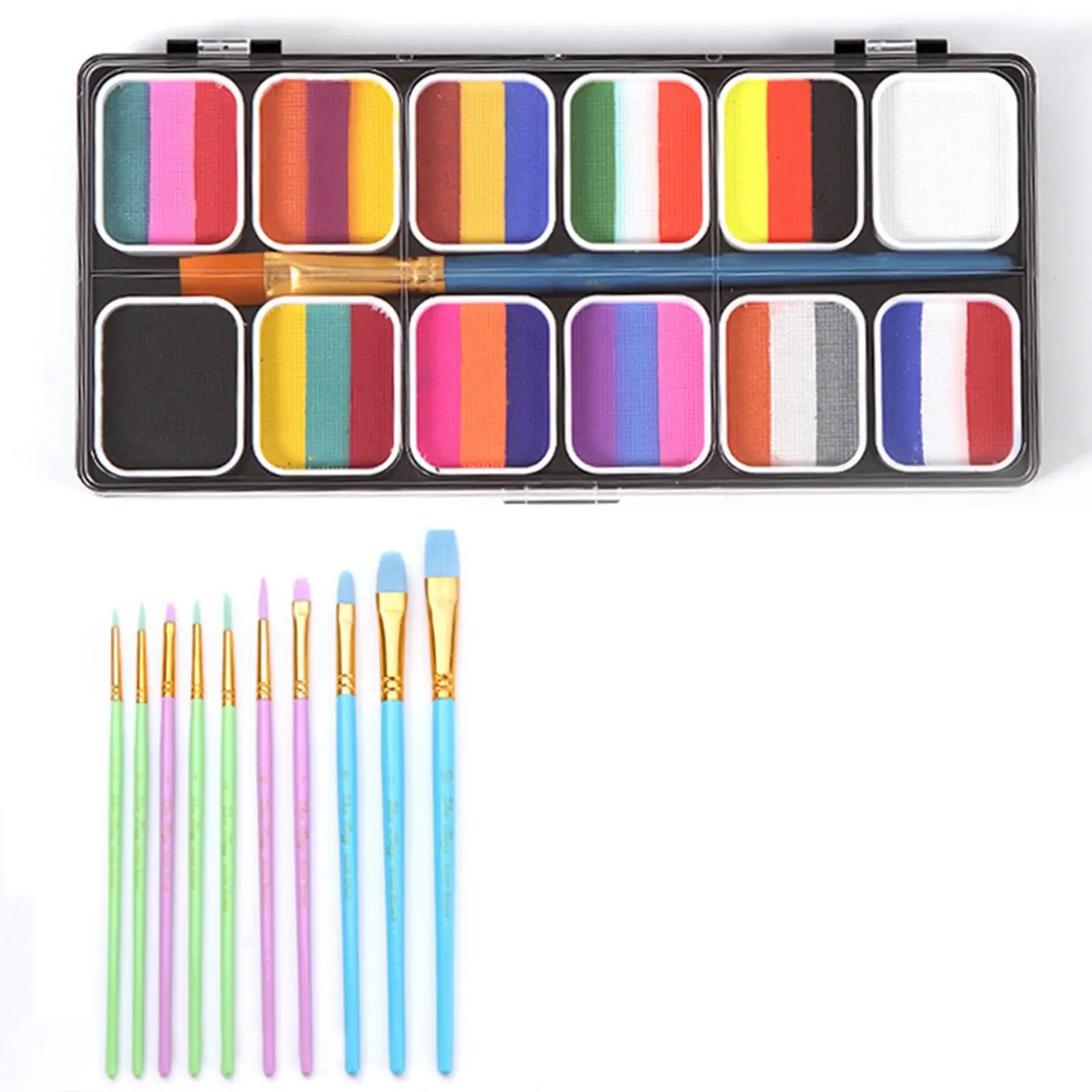 Professional Face Paint Palette 12 Color Body Paint Set with 10 Brushes for Halloween Cosplay Party Adults Kids Makeup Kit