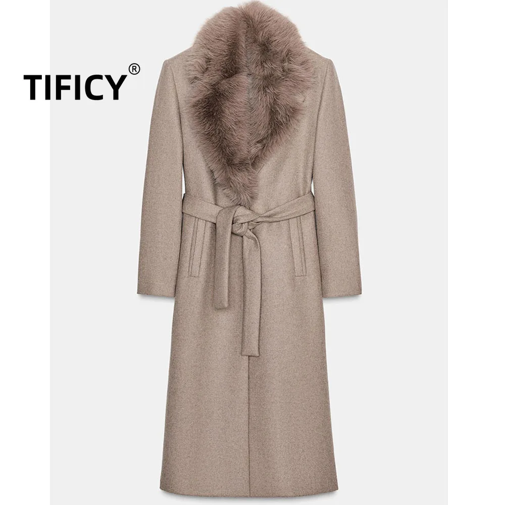 

High Street Long Wool Coats Winter New Women's Fashion Single-breasted Faux Fur Effect Lapel Coat Jacket
